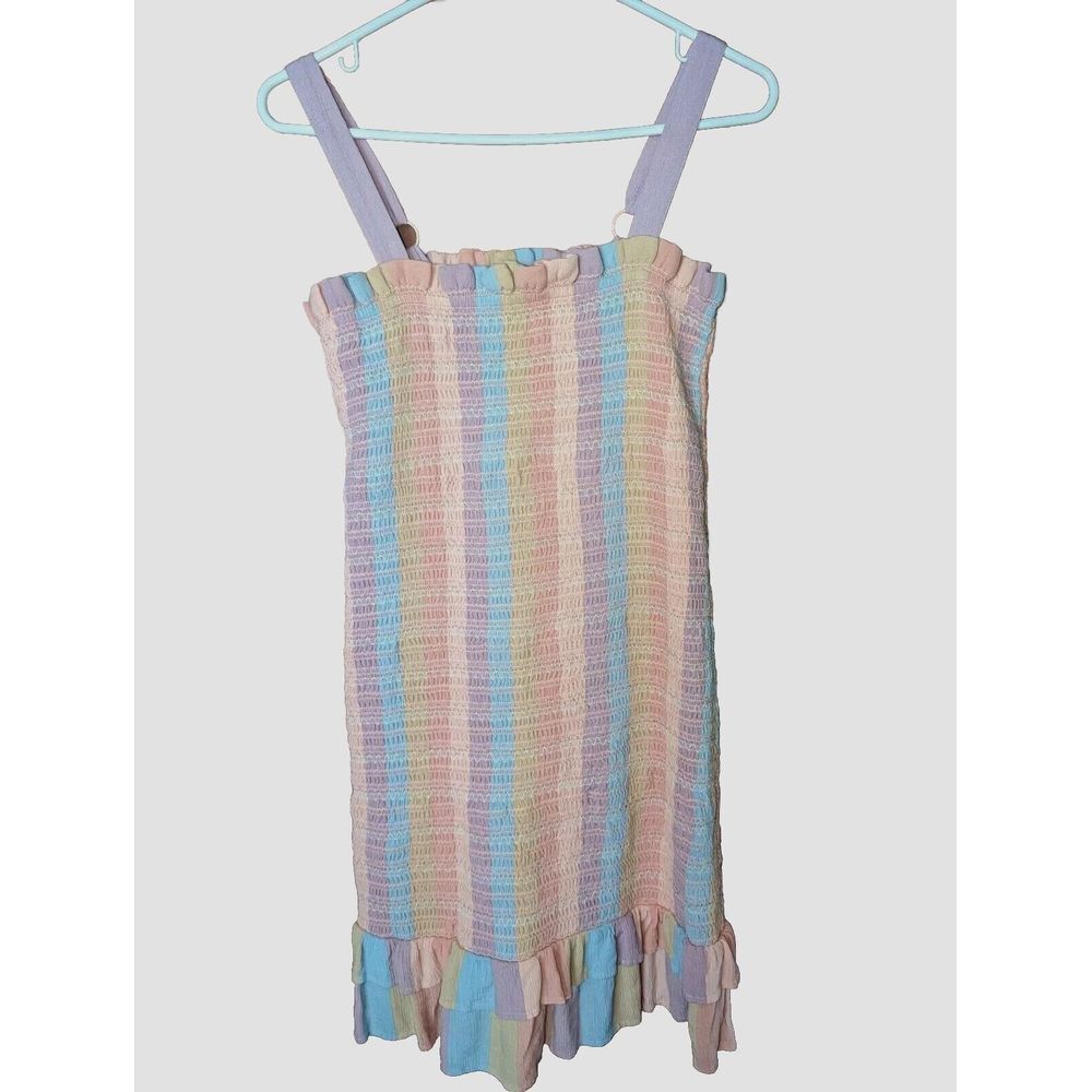 American Eagle Smocked Bodycon mini dress Strap striped ruffle SZ‎ MED